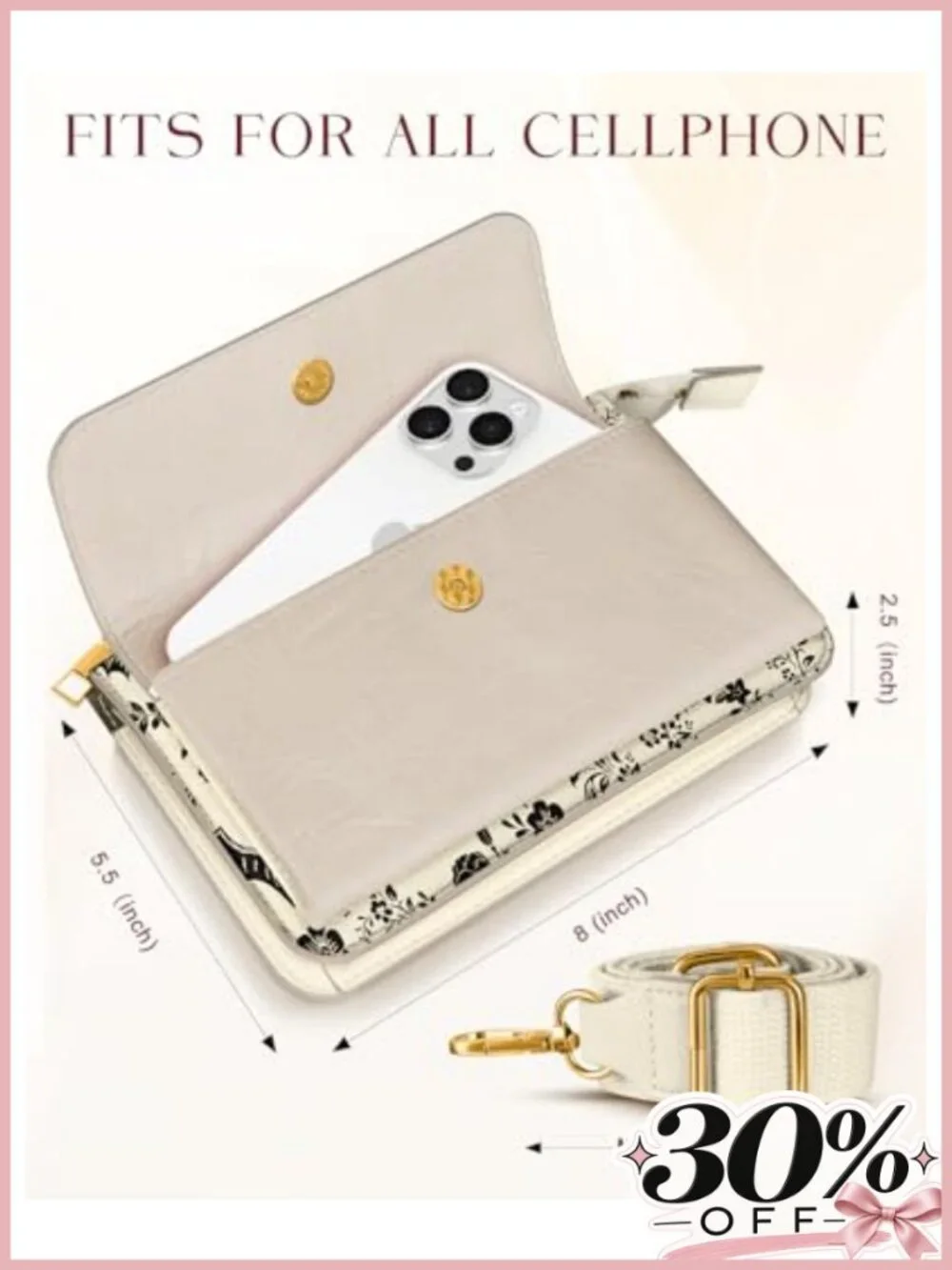 Vertical Phone Purse Crossbody Bag Women Leather Adjustable Strap